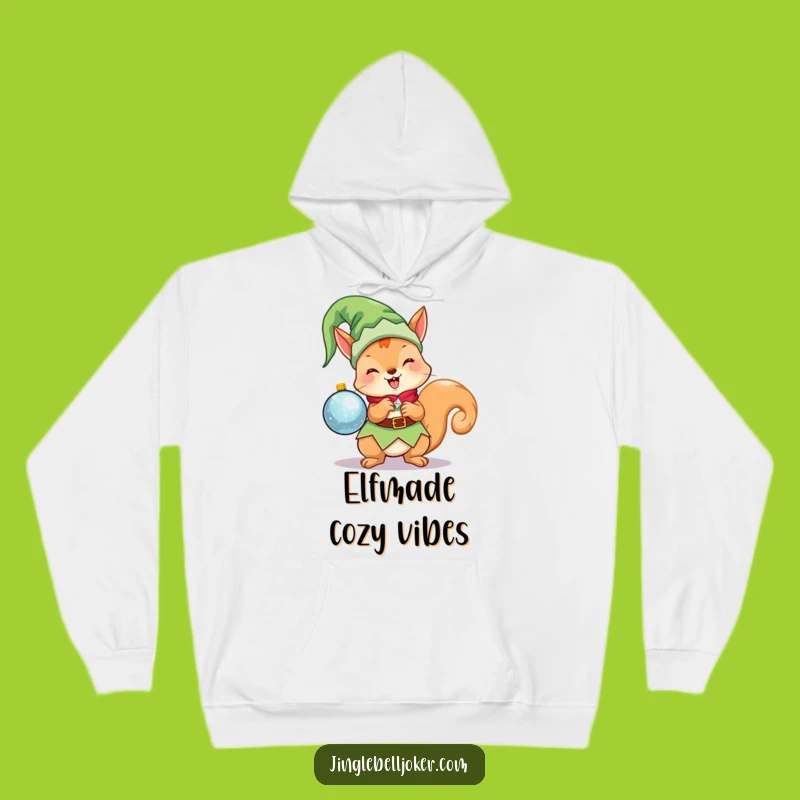 Funny Kawaii Elf Squirrel Hoodie: Cozy Christmas Character Holding Ornament, Ultimate Funny Gift