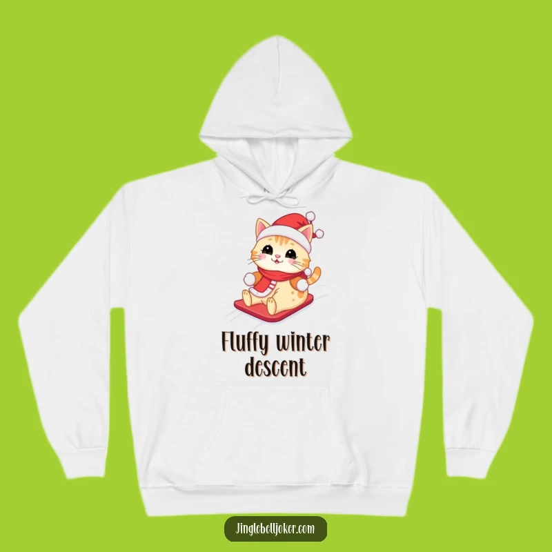 Funny Kawaii Santa Cat Hoodie: Cute Feline Sliding Down Snowy Hill, Ultimate Funny Gift