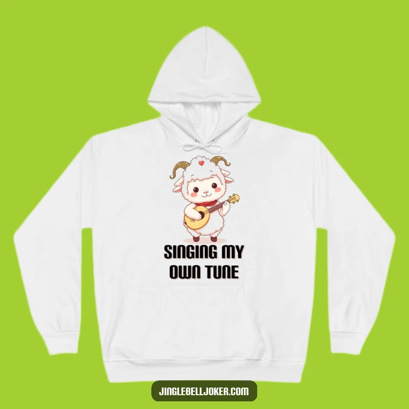 Funny Sheep Jester Hoodie: Cozy Up with this Fluffy Character's Festive Lute Song