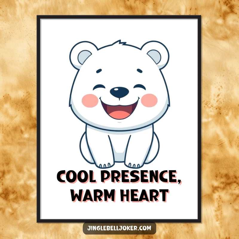 Funny free printable wall art of a happy polar bear character with a wide, infectious grin, bringing cheer to any room.