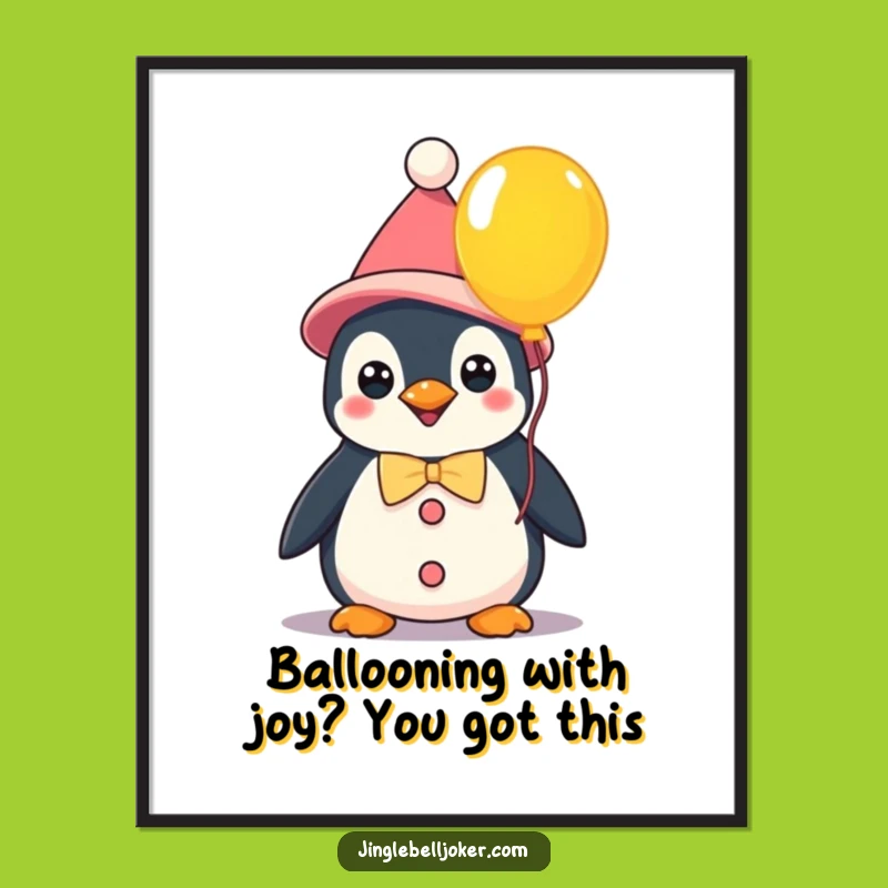 Free Printable Kawaii Penguin Clown Art: Balloon Funny Wall Decor