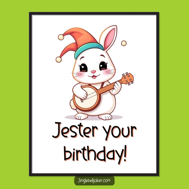 Funny Free Printable Wall Art: Jester Bunny on Banjo, Whimsical Downloadable Decor