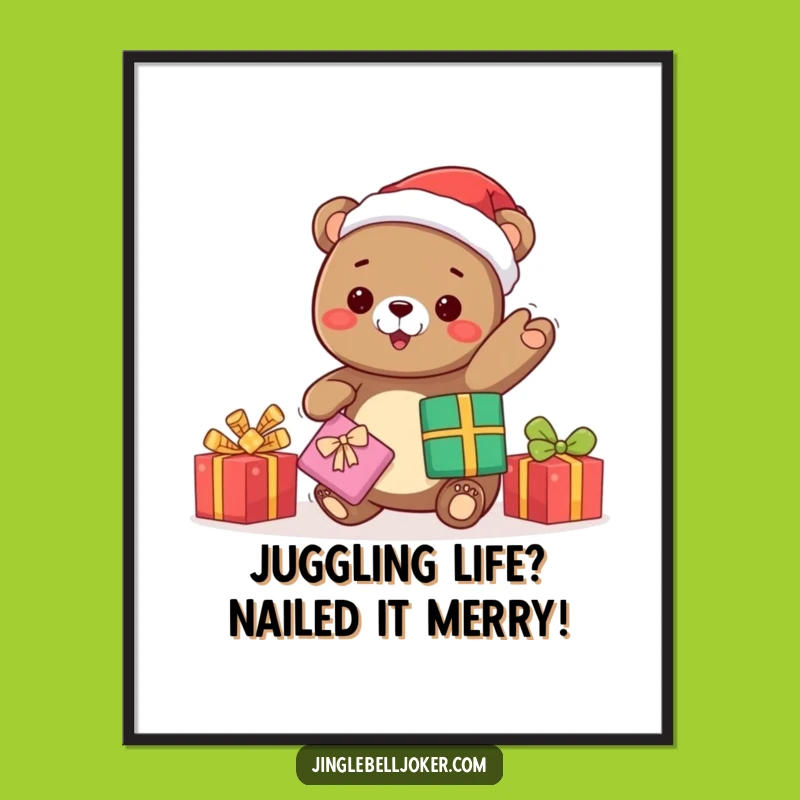 Free Printable Kawaii Bear Art: Juggling Gifts Festive Funny Decor