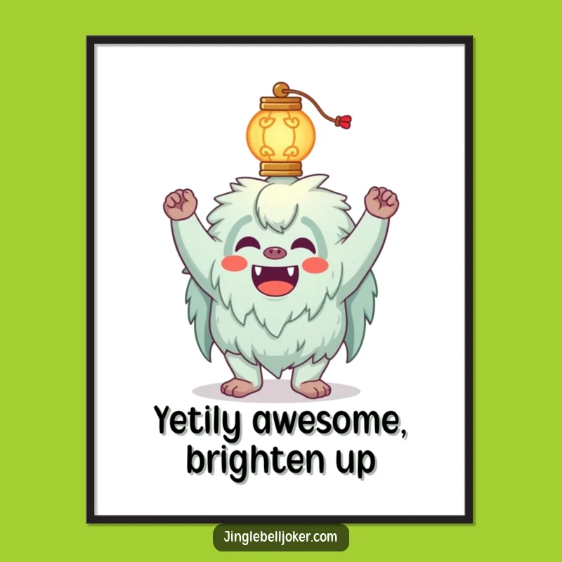 Free Printable Wall Art: Yeti Balances Lantern - Funny Bigfoot Humor, Downloadable