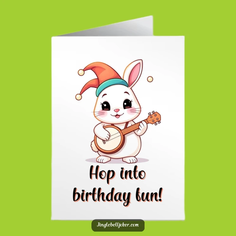 Free Printable Birthday Card: Jester Bunny Banjo Fun, Whimsical Downloadable Gift