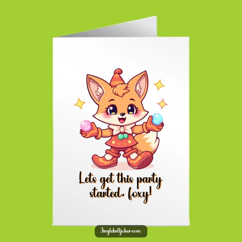 Free Printable Birthday Card: Jester Fox Juggling Orbs, Hilarious Downloadable Gift