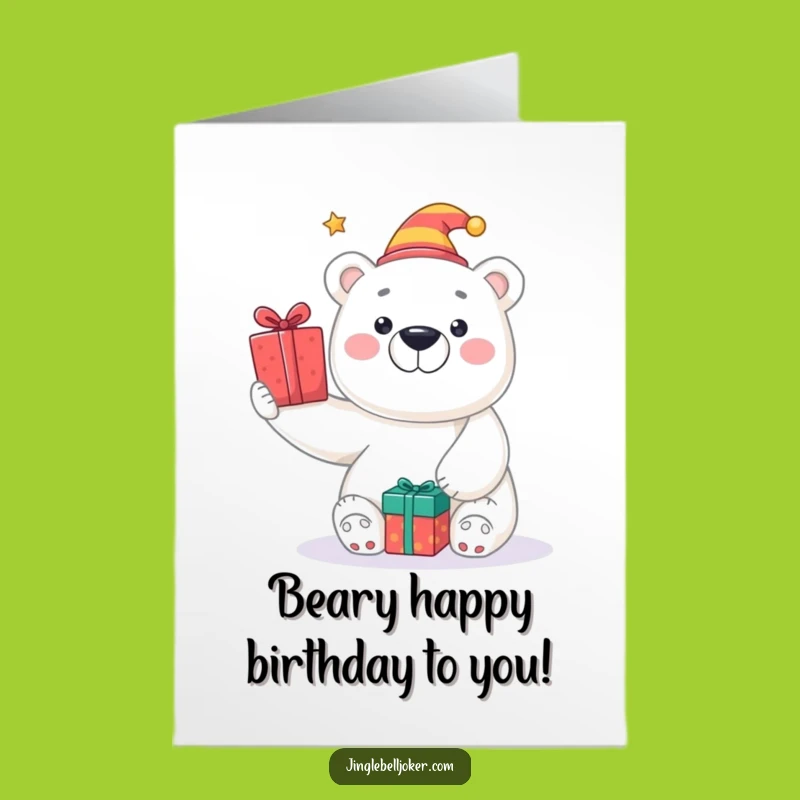 Free Printable Birthday Card: Jester Polar Bear Fun, Tosses Presents Gift