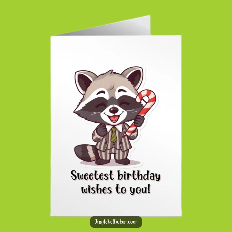 Free Printable Raccoon Candy Cane Birthday Card: Funny Downloadable for a Sweet Celebration