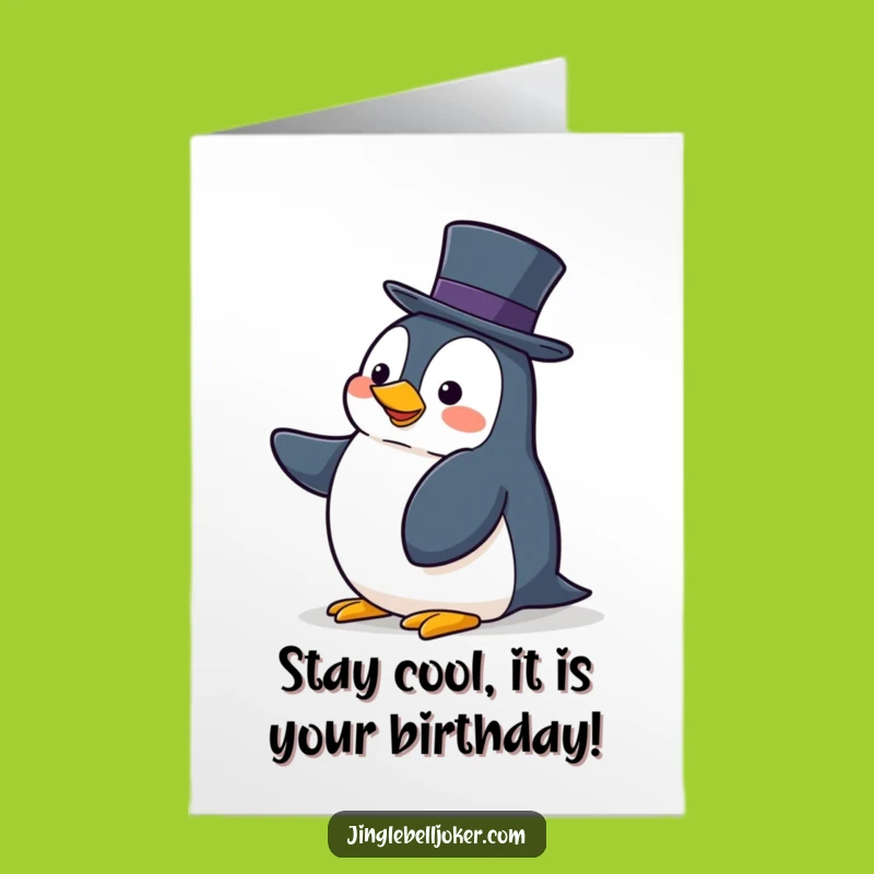 Free Printable Birthday Card: Clumsy Penguin Balancing Hat, Funny Downloadable Gift