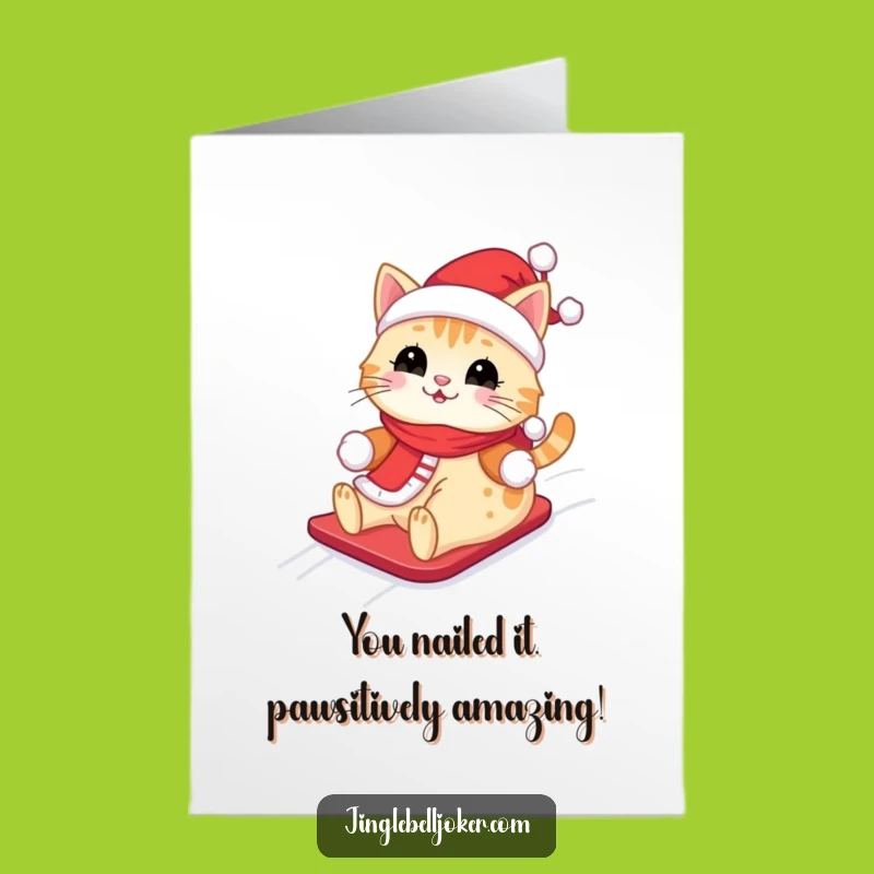Free Printable Congrats Card: Hilarious Santa Cat Snowy Celebration Downloadable