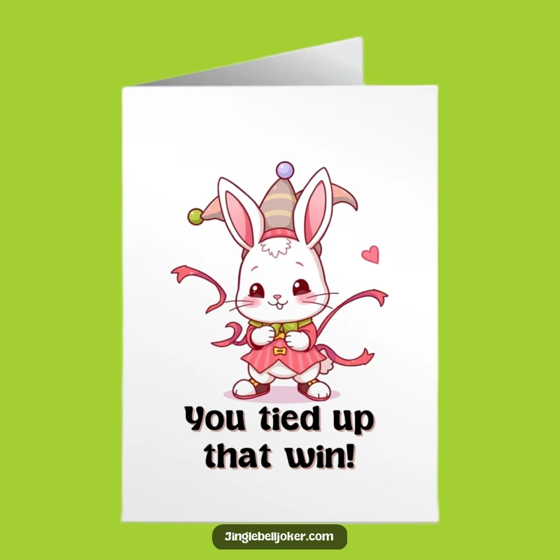 Free Printable Congrats Card: Jester Bunny Ribbon Twist - Joyful Downloadable Celebration