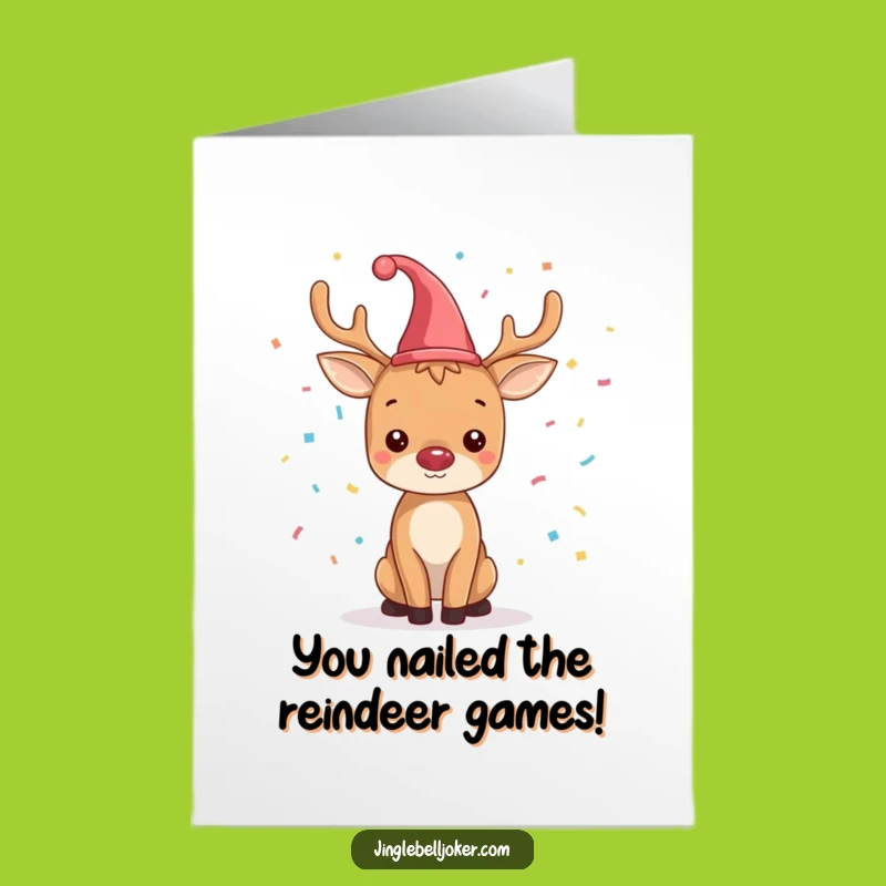 Free Printable Congrats Card: Jester Reindeer Confetti Celebration Downloadable