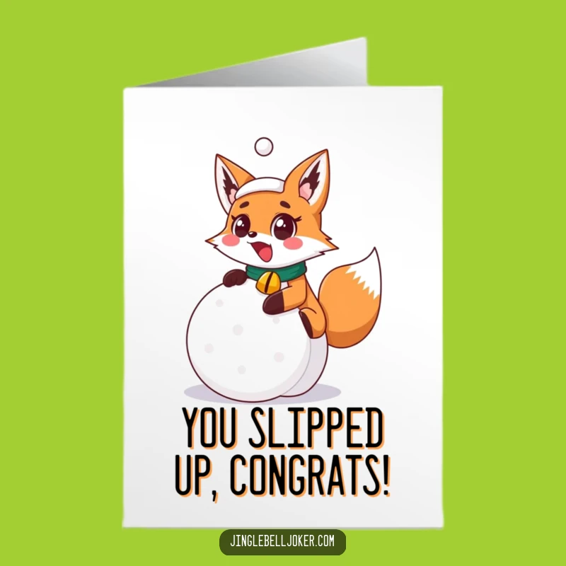 Free Printable Congratulations Card: Fox Slips on Snowball, Funny Downloadable Greeting for Any Occasion