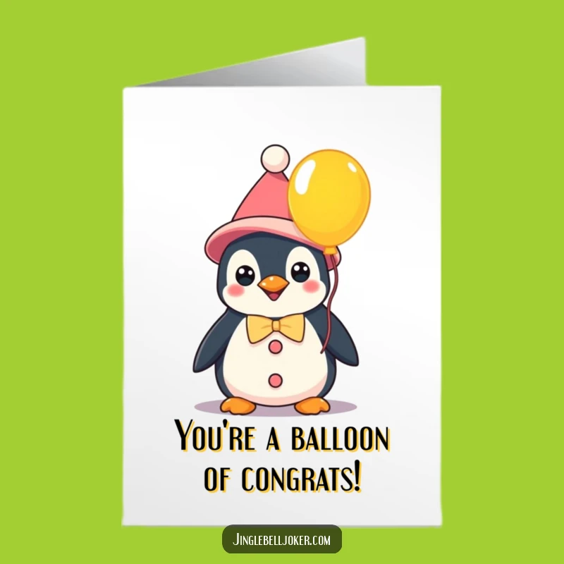 Free Printable Congrats Card: Kawaii Penguin Clown Balloon Celebration