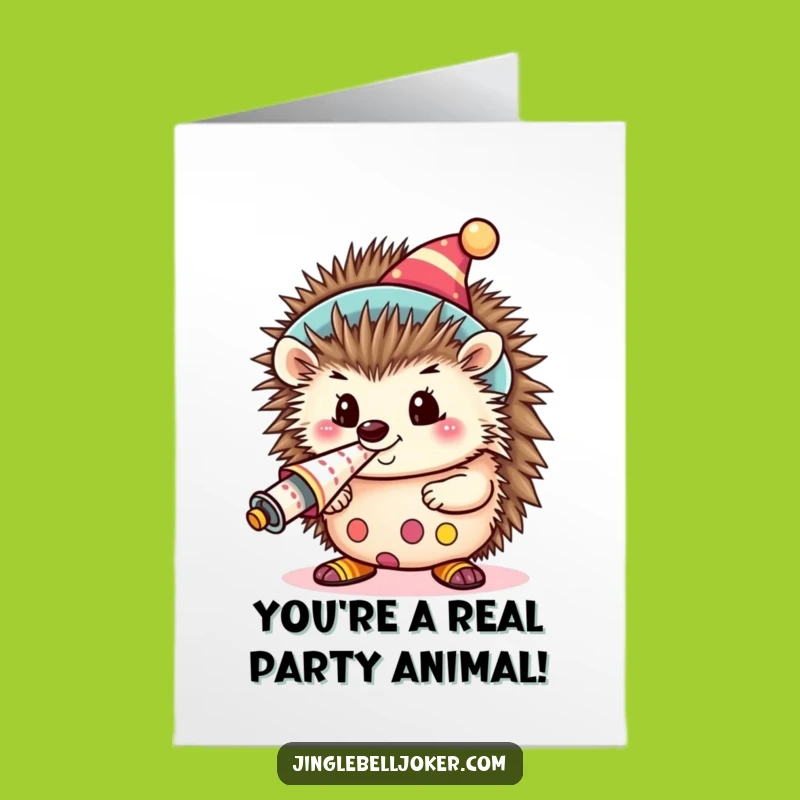 Free Printable Congrats Card: Boisterous Clown Hedgehog Celebration Downloadable