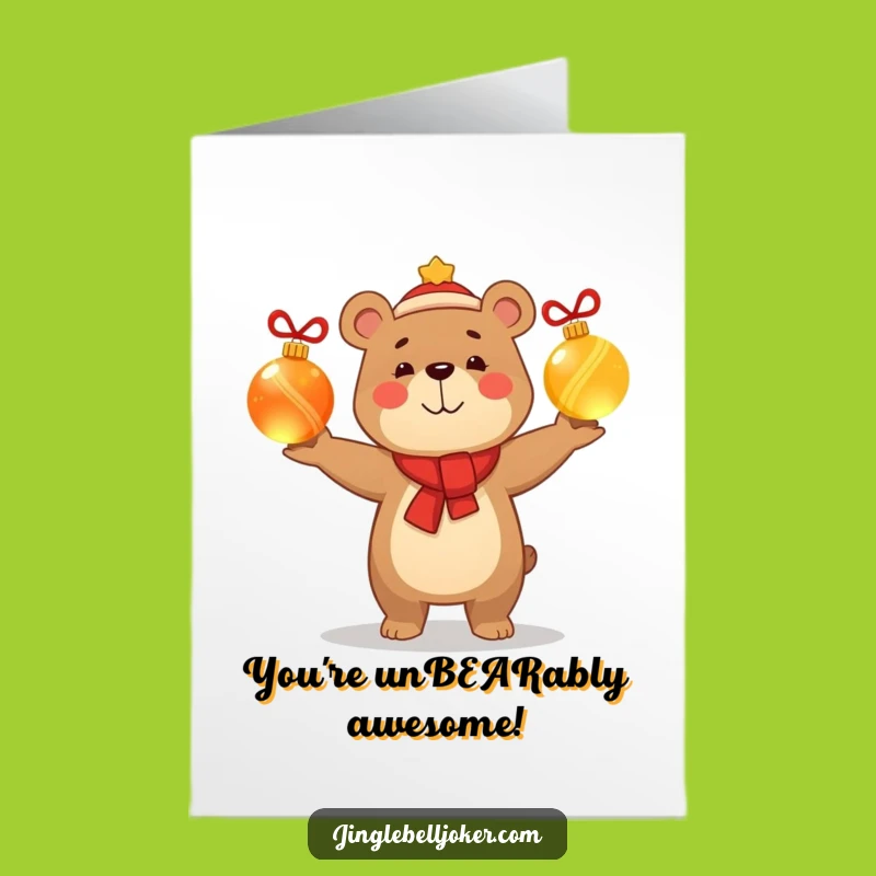 Free Printable Congratulations Card: Bear Juggling Baubles Funny Downloadable Gift