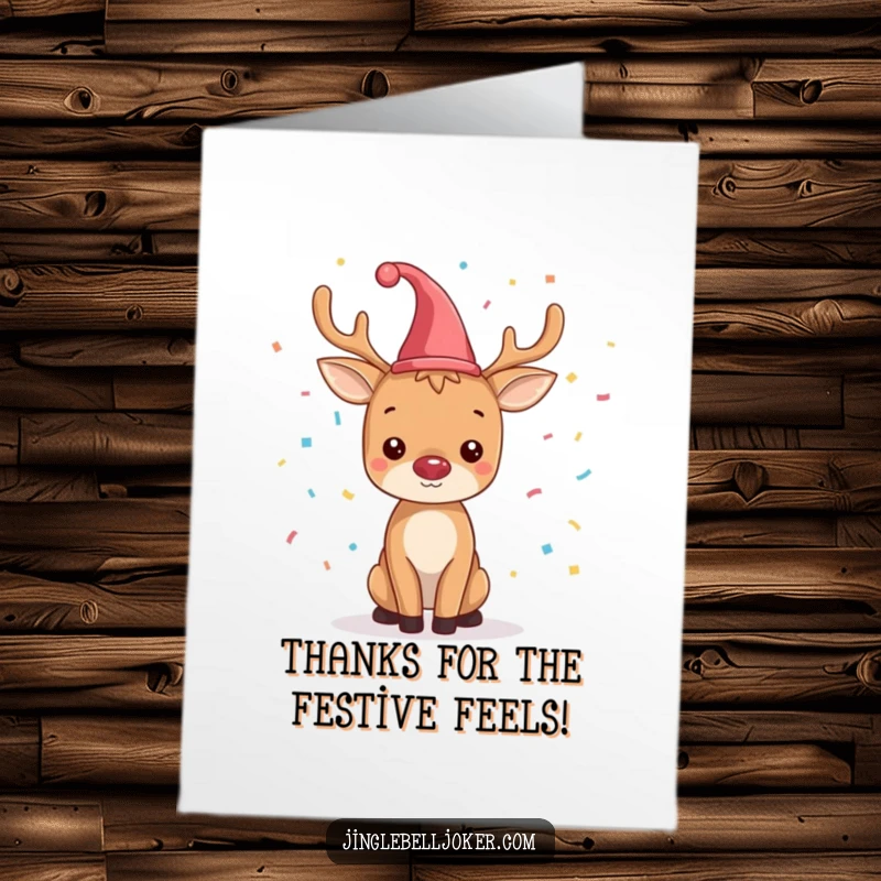 Funny Free Printable Thank You Card: A cute reindeer in a jester hat throwing confetti as a fun thank you.