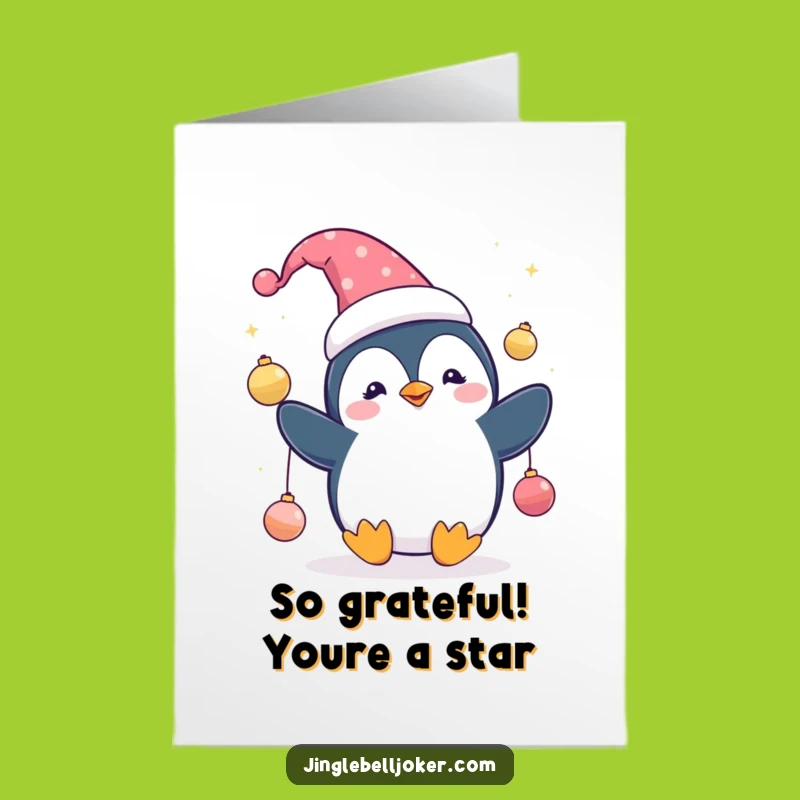 Free Printable Thank You Card: Penguin Jester Ornaments, Downloadable Grateful Art