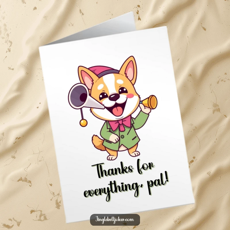 Funny Free Printable Joker Dog Thank You Card: Joker dog happily blows horn to express gratitude.