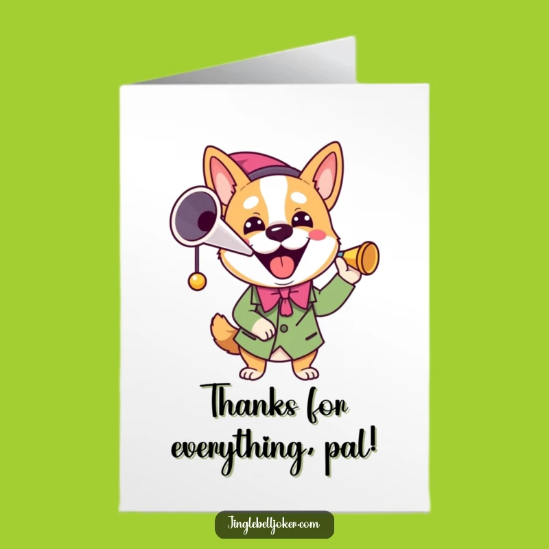 Free Printable Joker Dog Thank You Card: Grateful Horn-Blowing Dog Downloadable