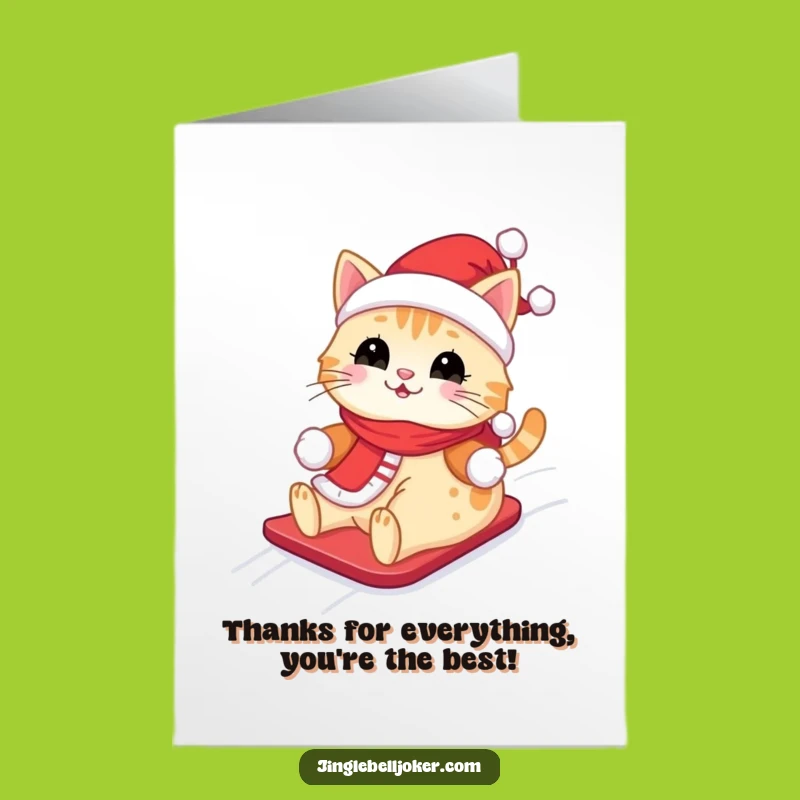 Free Printable Thank You Card: Joyful Santa Cat Thanks Downloadable