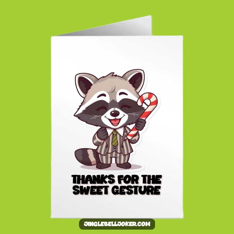 Free Printable Raccoon Candy Cane Thank You Card: Funny Downloadable for Sweet Gratitude