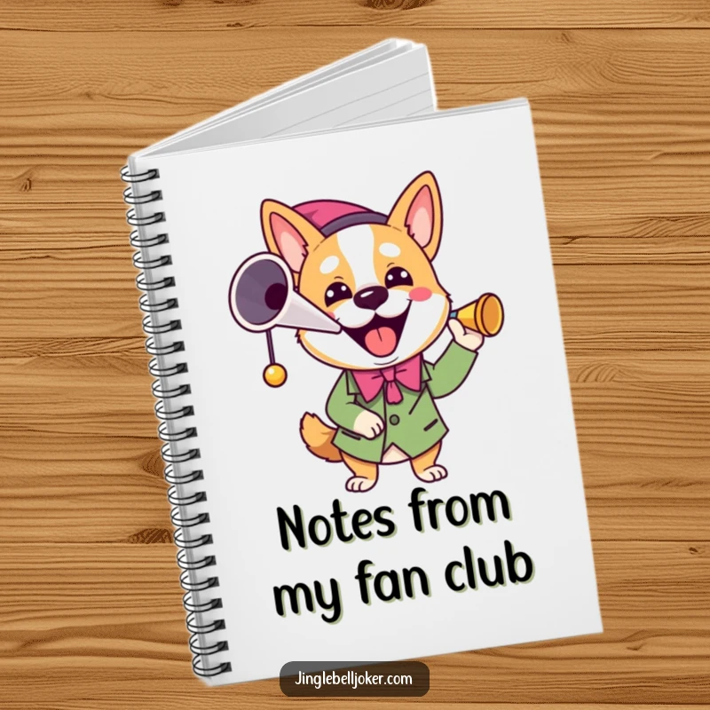 Funny Joker Dog Notebook: A smiling dog in a joker costume blows a horn, perfect for jotting funny notes.