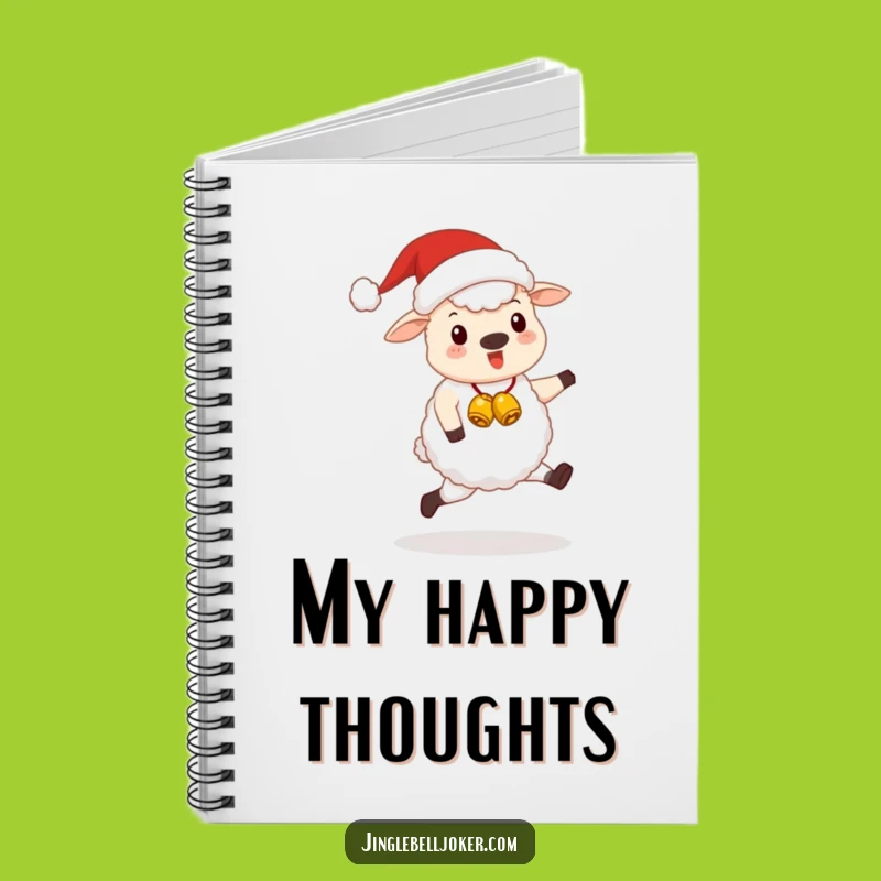 Funny Kawaii Santa Sheep Notebook: Cute Festive Animal Skipping Happily, Journal Funny Gift