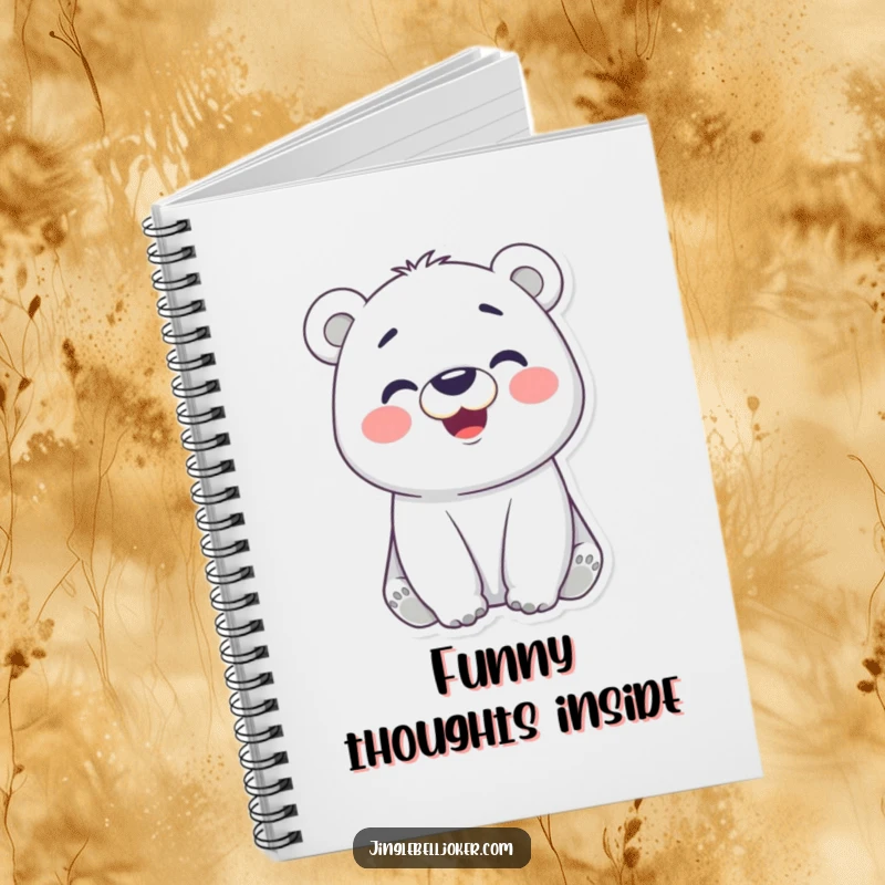 Funny notebook cover with a cheerful polar bear making a funny face, encouraging playful note-taking and creative expression.