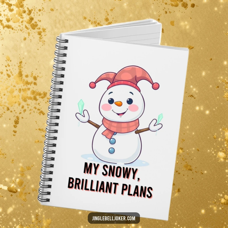 Funny Snowman Notebook: Smiling snowman in a jester hat juggling glowing icicles, for winter note-taking.