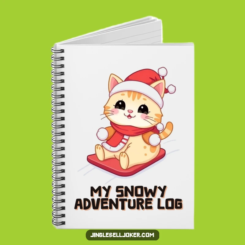 Funny Kawaii Santa Cat Notebook: Cute Feline Sliding Down Snowy Hill, Journal Funny Gift