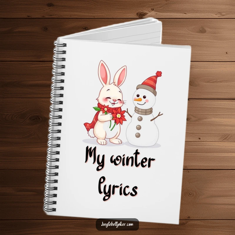 Funny Rabbit and Snowman Notebook with a cheerful rabbit serenading a snowman, ideal for jotting down festive notes.