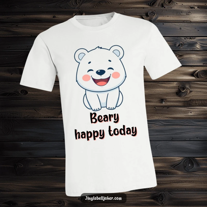 Funny t-shirt of a happy polar bear showing a wide grin, perfect for spreading cheerful vibes.