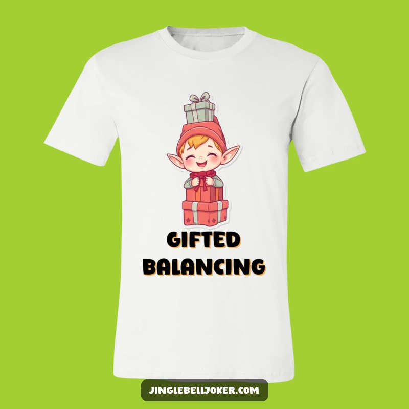 Funny Elf Presents T-Shirt: Giggling Juggler's Funny Stack Tee