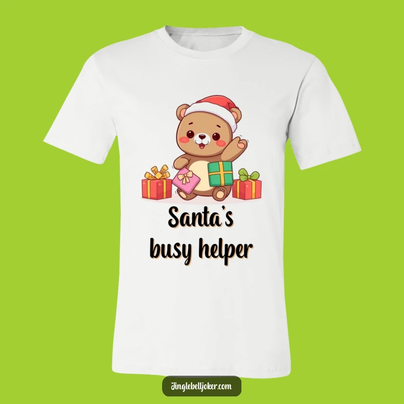 Funny Kawaii Bear Santa T-Shirt: Juggling Gifts Tee - Ideal Funny Gift!