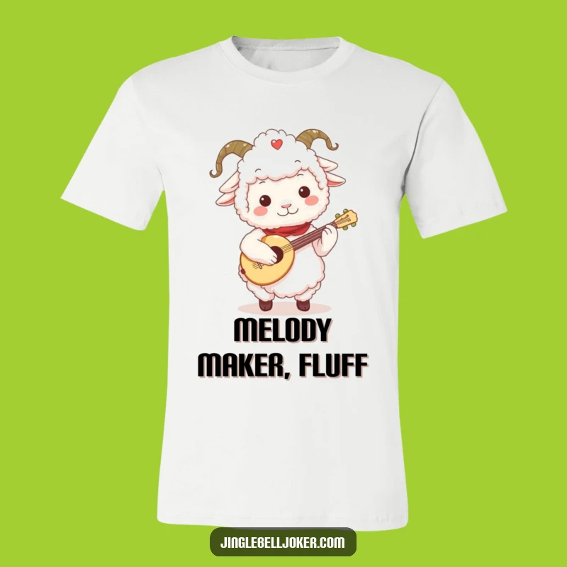Funny Sheep Jester T-Shirt: Fluffy Character Playing Lute - Whimsical Graphic Tee