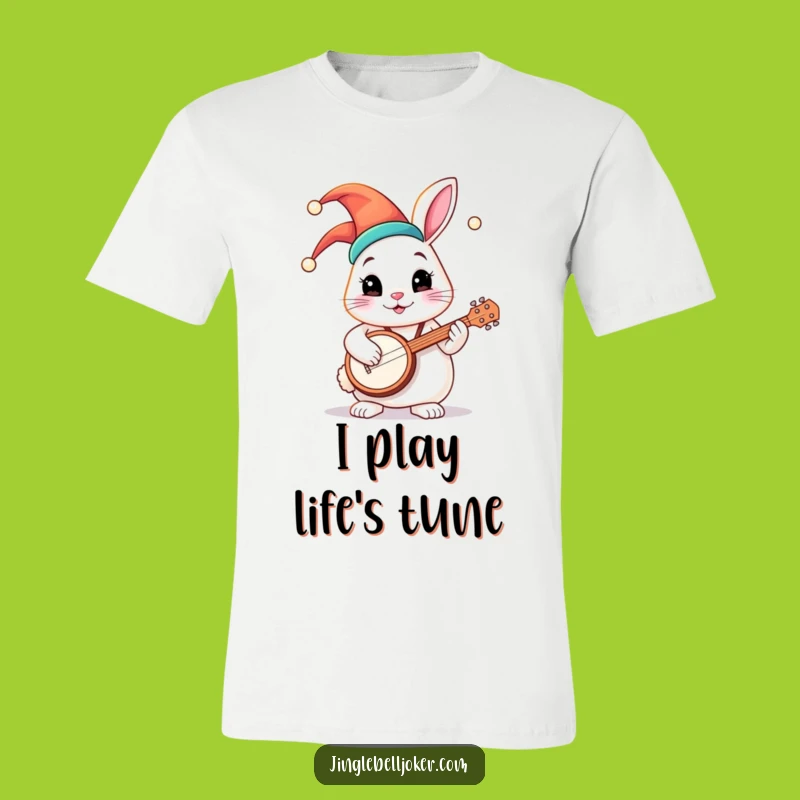 Funny Jester Bunny Banjo T-Shirt: Whimsical Musician Apparel, Great Gift