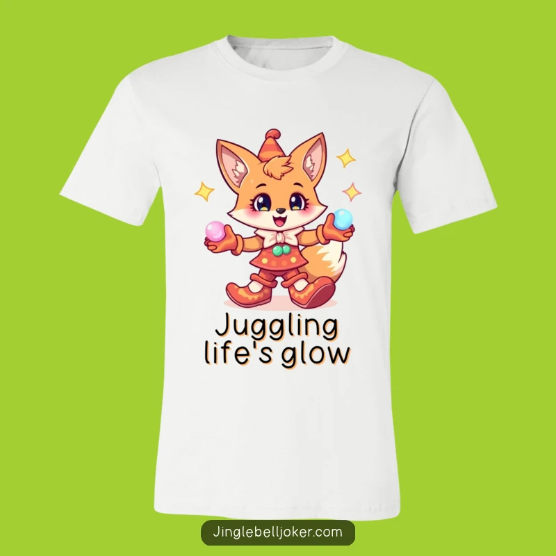 Funny Fox Jester T-Shirt: Cheerful Character Juggling Glowing Orbs - Enchanting Tee