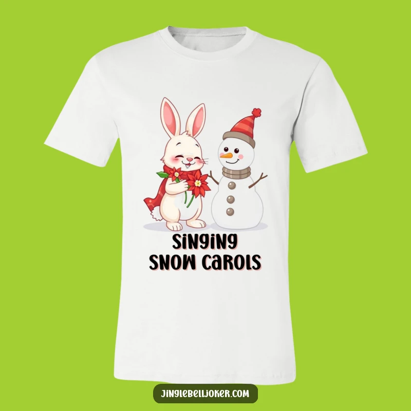 Funny Rabbit & Snowman T-Shirt: Cheerful Serenade, Ideal Christmas Funny Gift
