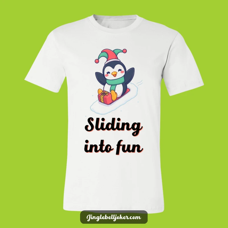 Funny Penguin Jester T-Shirt: Joyful Sliding Down Slope Hilarious Gift