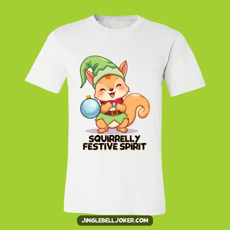 Funny Kawaii Elf Squirrel T-Shirt: Cute Christmas Character Holding Ornament, Ideal Funny Gift