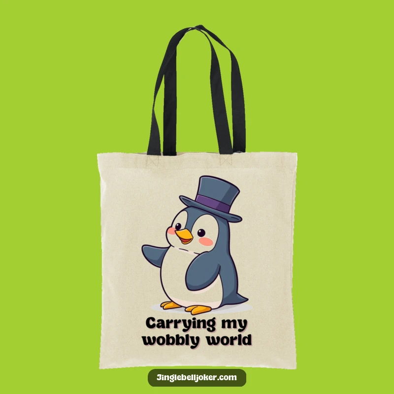 Funny Balancing Penguin Tote Bag: Clumsy Character Carryall for Everyday Errands