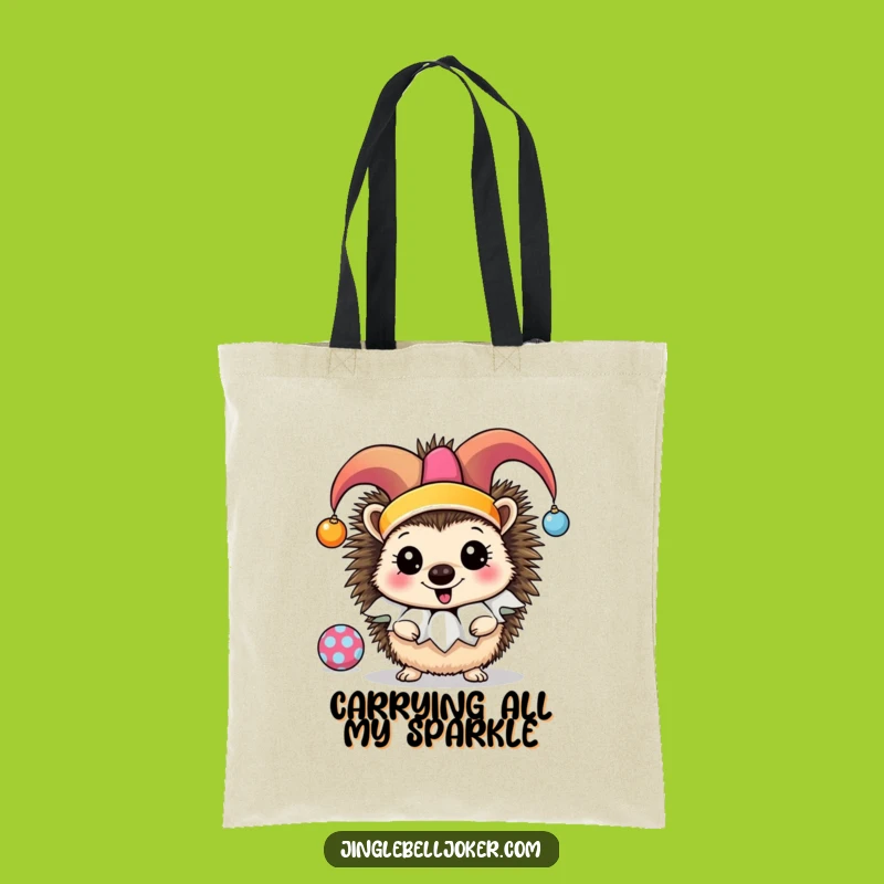 Funny Jester Hedgehog Tote Bag: Carry Your Laughs with this Juggling Ornament Bag!