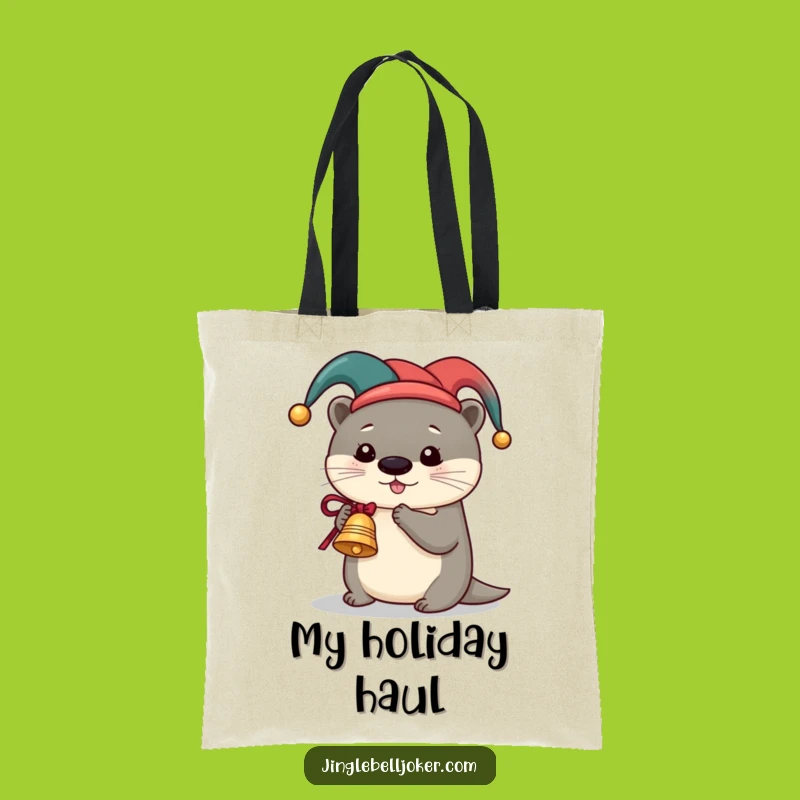 Funny Otter Jester Tote Bag: Carry Festive Cheer Ringing Bells